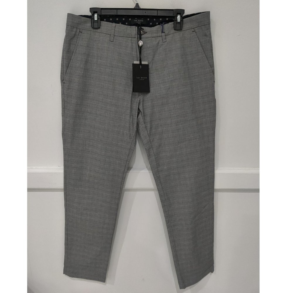 NWT Ted Baker London Men's SARI Slim Fit Checked Pants Gray Size 36 $175 II323